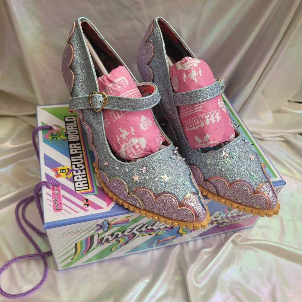 Irregular Choice 42 Shortie Bread Blue Purple Glitter Mary Jane Heels Wedding 10 - Picture 5 of 16